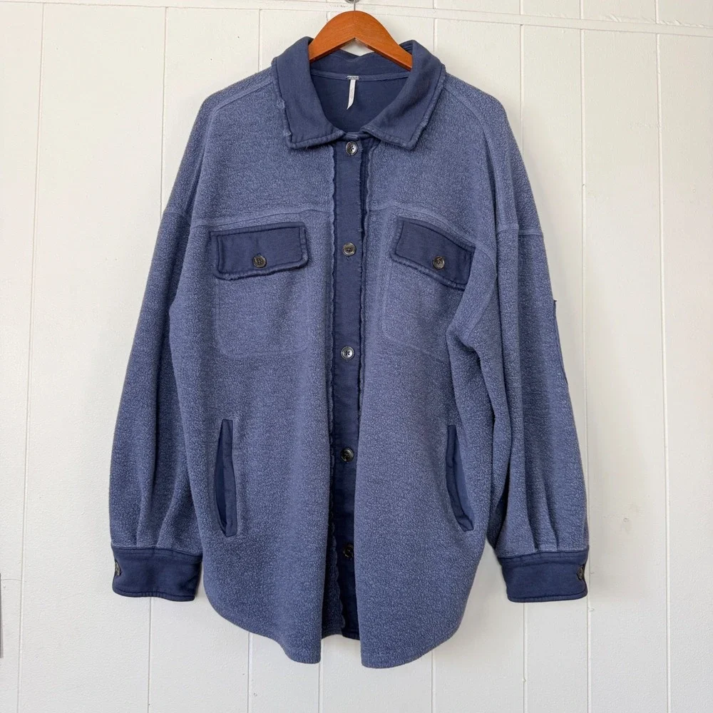 Free People Womens Ruby Jacket Oversized Button Front Fleece Size L Shacket Boho